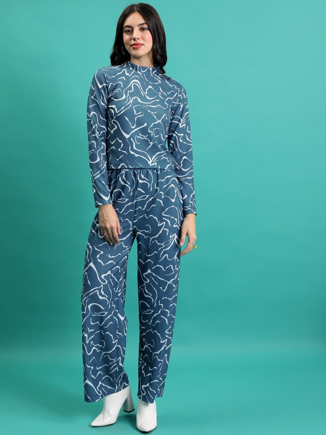 Tokyo Talkies Women Blue/White Top With Trousers Co-Ords - Blue - Image 2