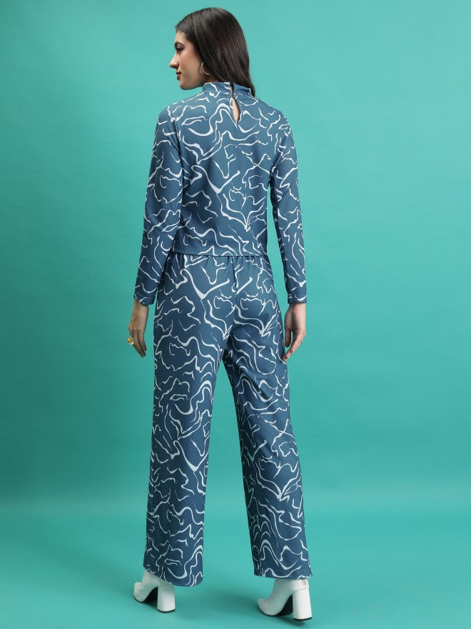 Tokyo Talkies Women Blue/White Top With Trousers Co-Ords - Blue - Image 3