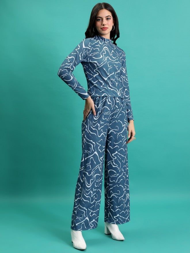 Tokyo Talkies Women Blue/White Top With Trousers Co-Ords - Blue - Image 4