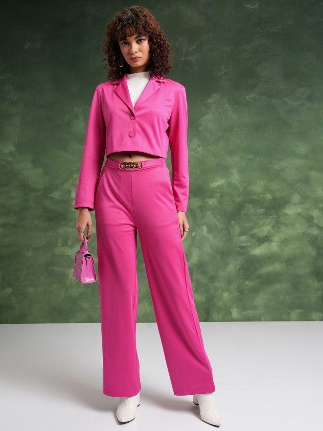Tokyo Talkies Women Pink Coat With Trousers Co-Ords - Pink - Image 1