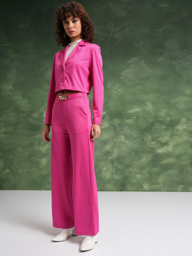 Tokyo Talkies Women Pink Coat With Trousers Co-Ords - Pink - Image 2