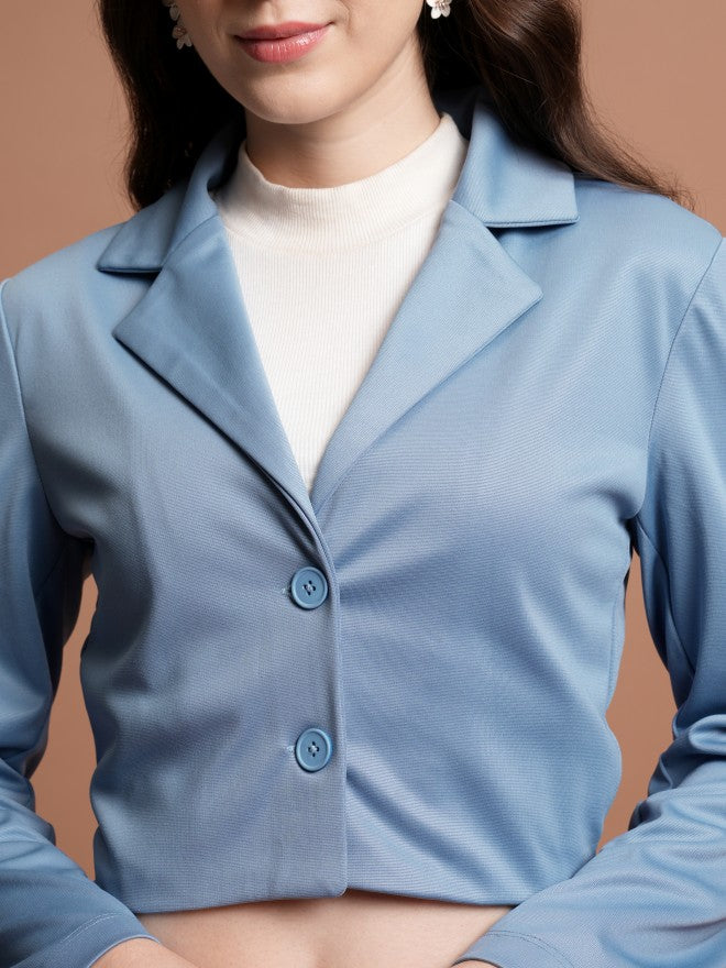Tokyo Talkies Women Blue Coat With Trousers Co-Ords - Blue - Image 5