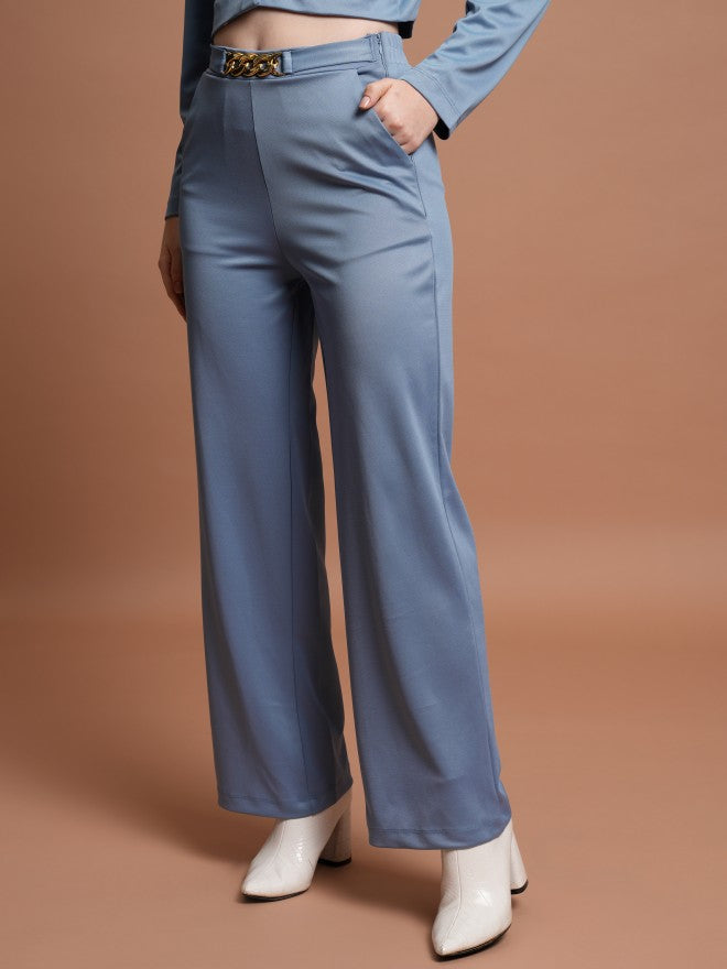 Tokyo Talkies Women Blue Coat With Trousers Co-Ords - Blue - Image 8