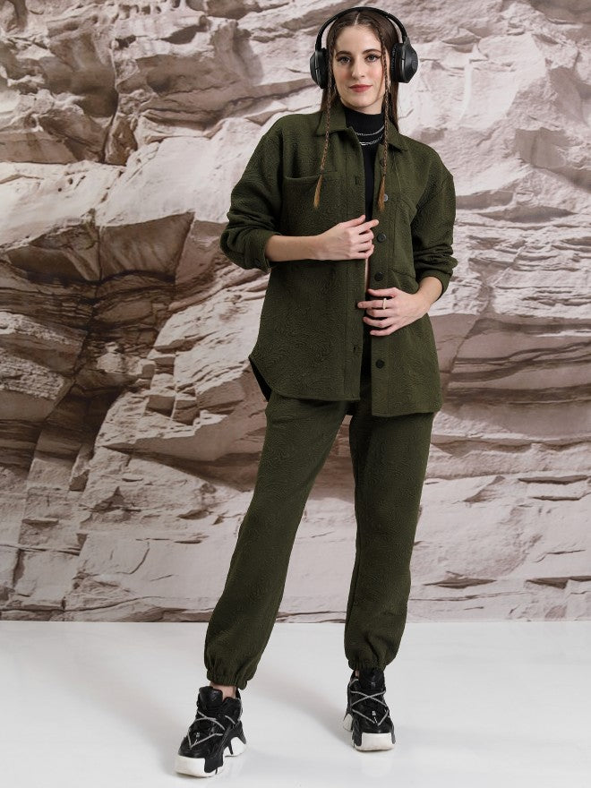Tokyo Talkies Women Green Shirt With Trouser Co-Ords - Green - Image 1