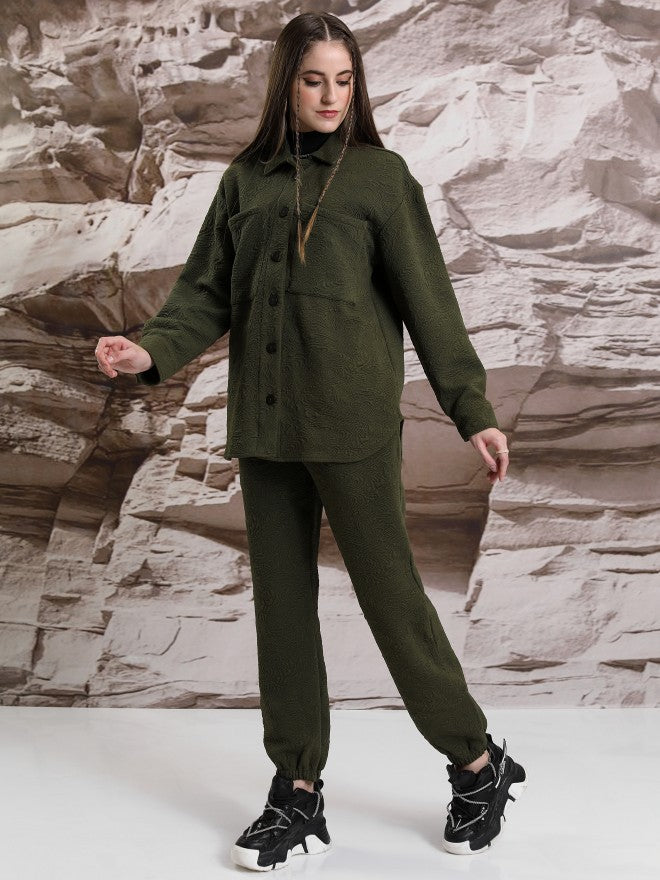 Tokyo Talkies Women Green Shirt With Trouser Co-Ords - Green - Image 2