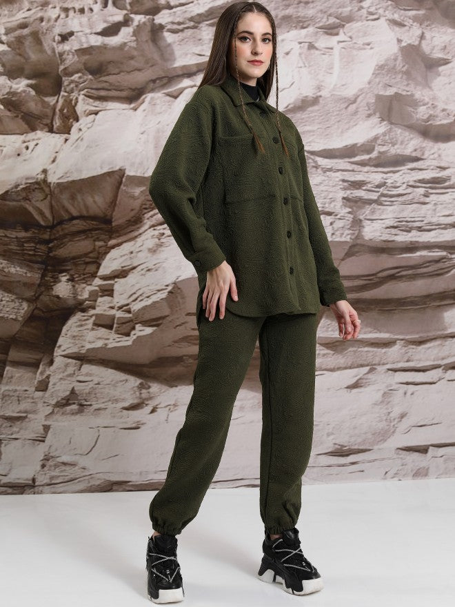 Tokyo Talkies Women Green Shirt With Trouser Co-Ords - Green - Image 4