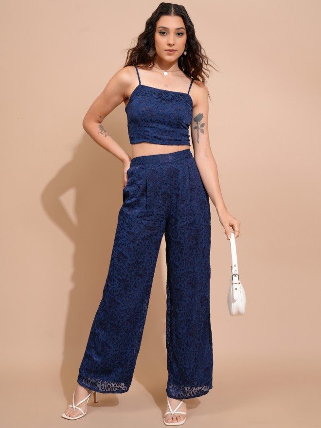 Tokyo Talkies Women Navy Blue Top With Trousers Co-Ords - Navy Blue - Image 1