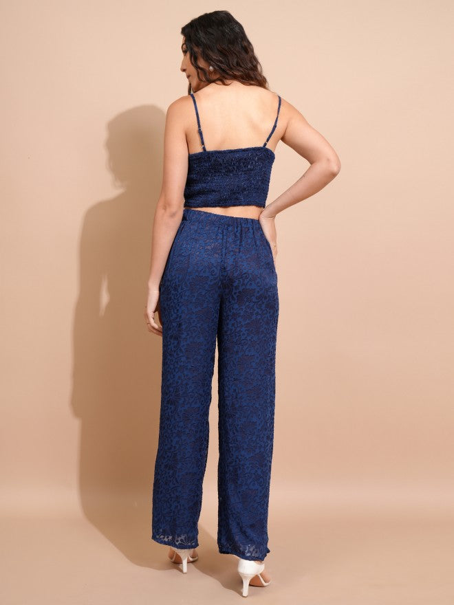Tokyo Talkies Women Navy Blue Top With Trousers Co-Ords - Navy Blue - Image 3