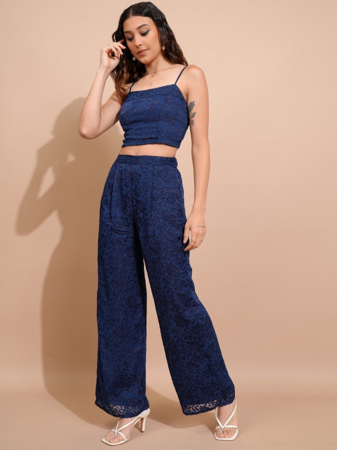 Tokyo Talkies Women Navy Blue Top With Trousers Co-Ords - Navy Blue - Image 4