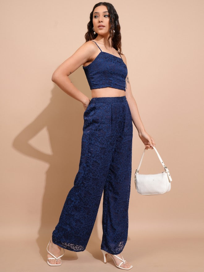 Tokyo Talkies Women Navy Blue Top With Trousers Co-Ords - Navy Blue - Image 6