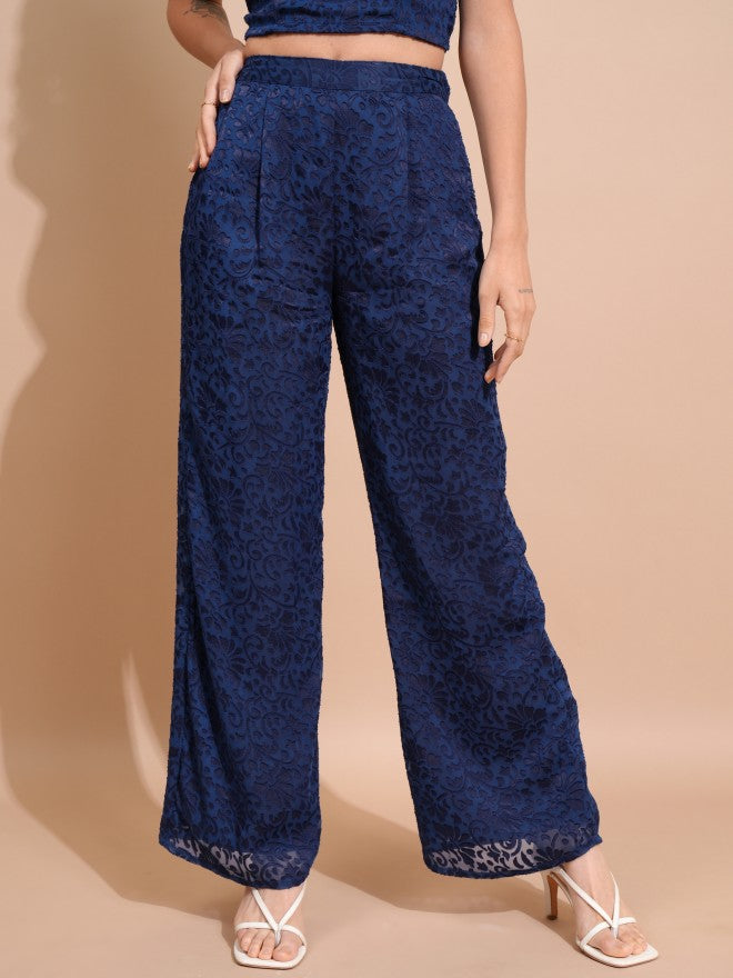 Tokyo Talkies Women Navy Blue Top With Trousers Co-Ords - Navy Blue - Image 8