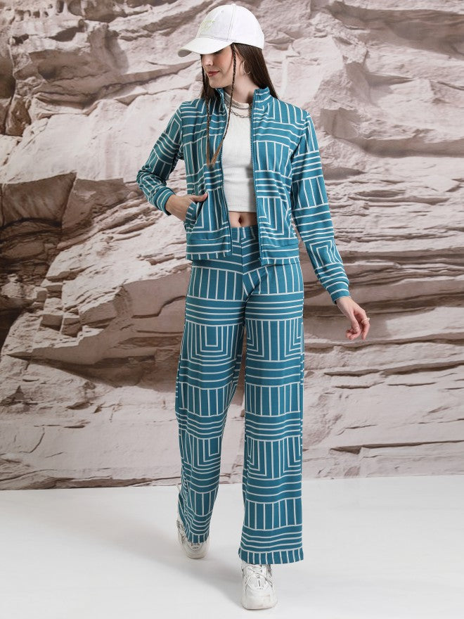 Tokyo Talkies Women Blue Coat With Trouser Co-Ords - Blue - Image 1