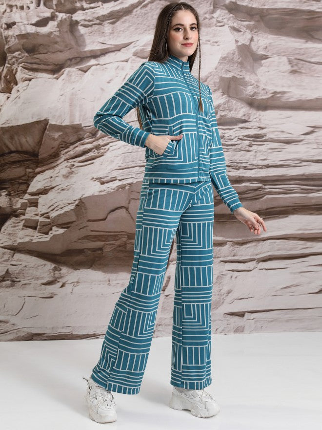 Tokyo Talkies Women Blue Coat With Trouser Co-Ords - Blue - Image 4