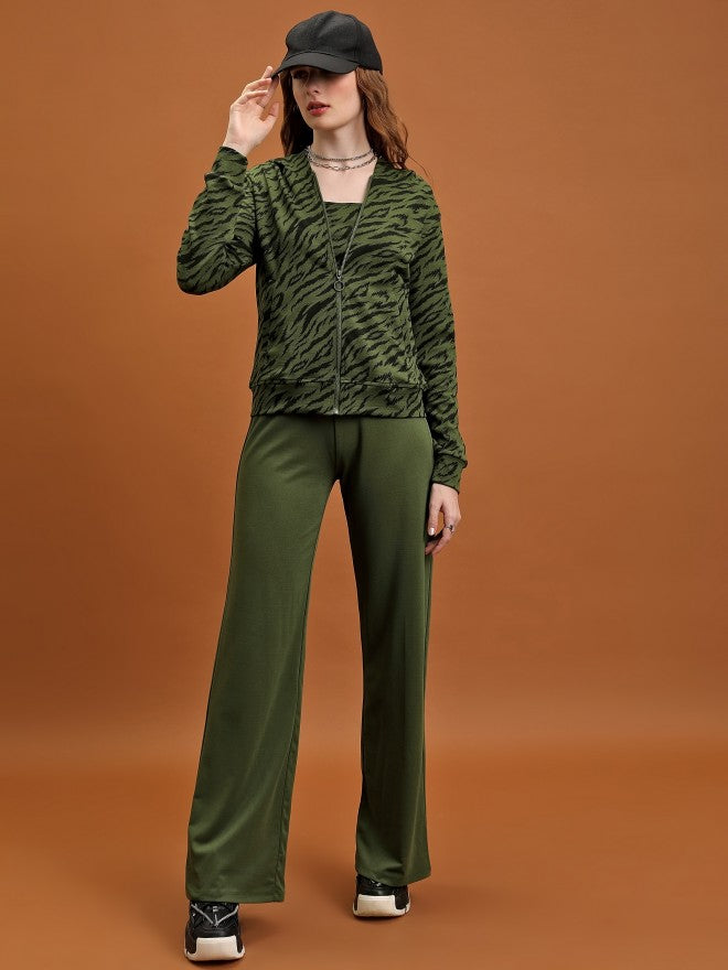 Tokyo Talkies Women Green/Black Sweatshirt With Trouser Co-Ords - Green - Image 1