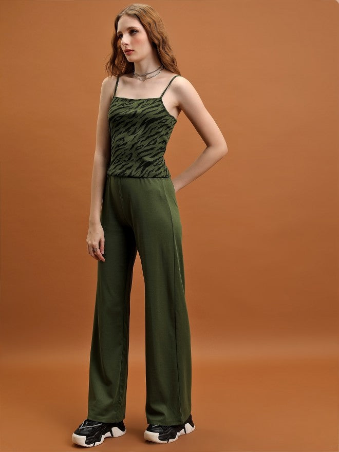 Tokyo Talkies Women Green/Black Sweatshirt With Trouser Co-Ords - Green - Image 2