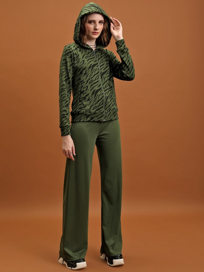 Tokyo Talkies Women Green/Black Sweatshirt With Trouser Co-Ords - Green - Image 4