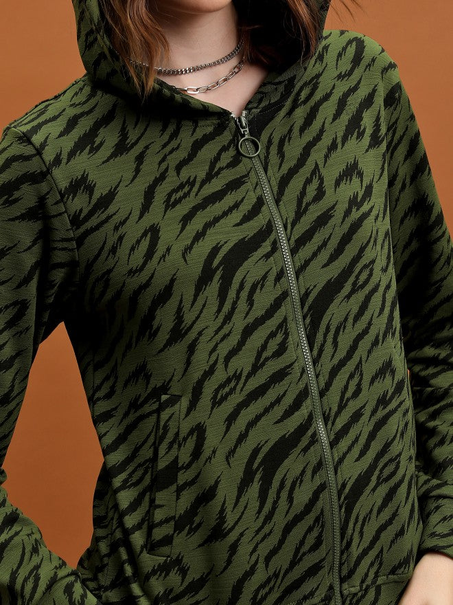 Tokyo Talkies Women Green/Black Sweatshirt With Trouser Co-Ords - Green - Image 5