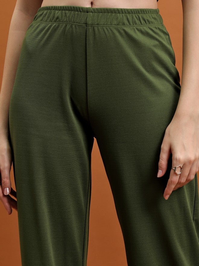 Tokyo Talkies Women Green/Black Sweatshirt With Trouser Co-Ords - Green - Image 6