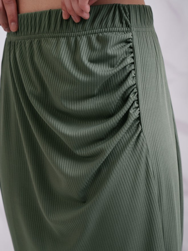 Tokyo Talkies Women Olive Top With Skirt - Olive - Image 6