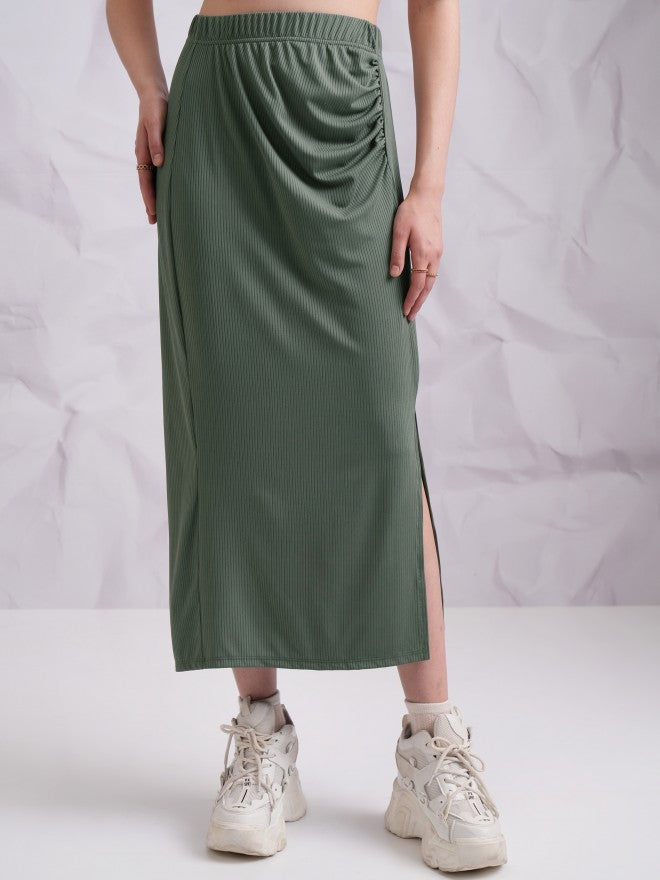 Tokyo Talkies Women Olive Top With Skirt - Olive - Image 7