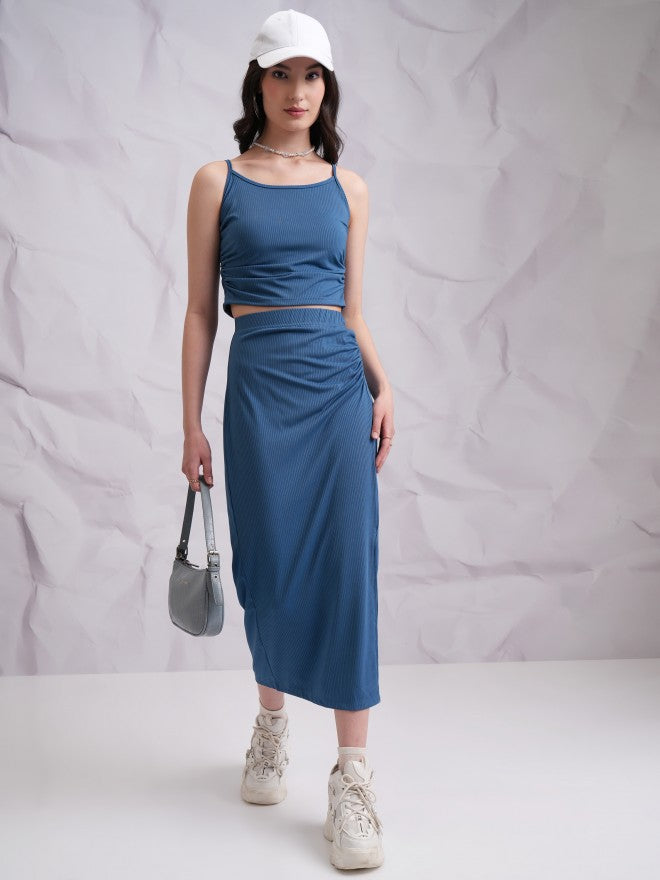 Tokyo Talkies Women Blue Top With Skirt Co-Ords - Blue - Image 1