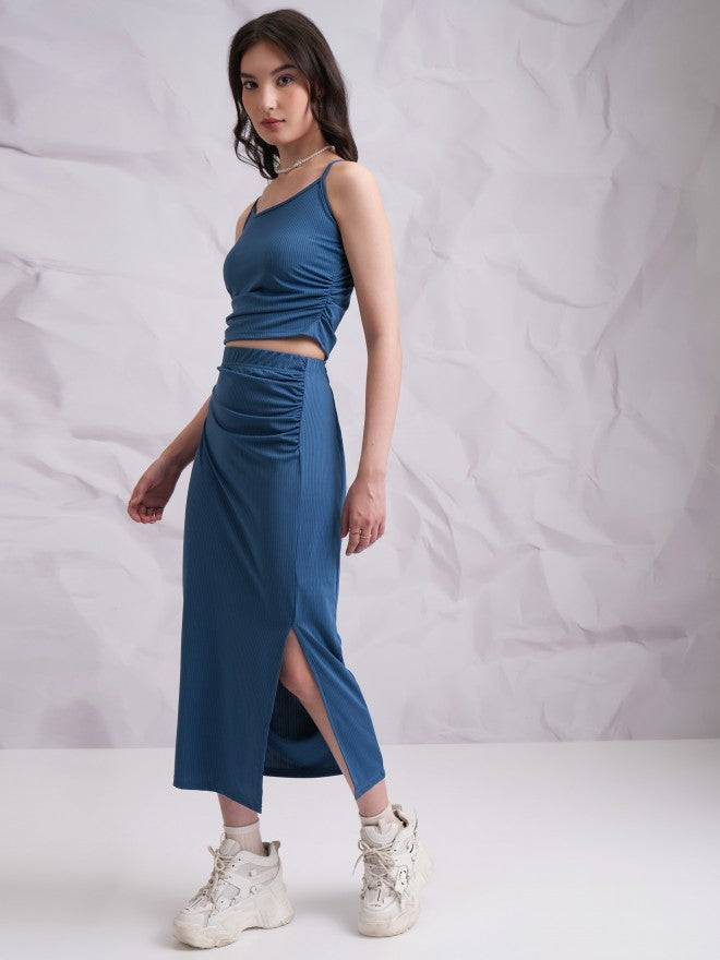 Tokyo Talkies Women Blue Top With Skirt Co-Ords - Blue - Image 2