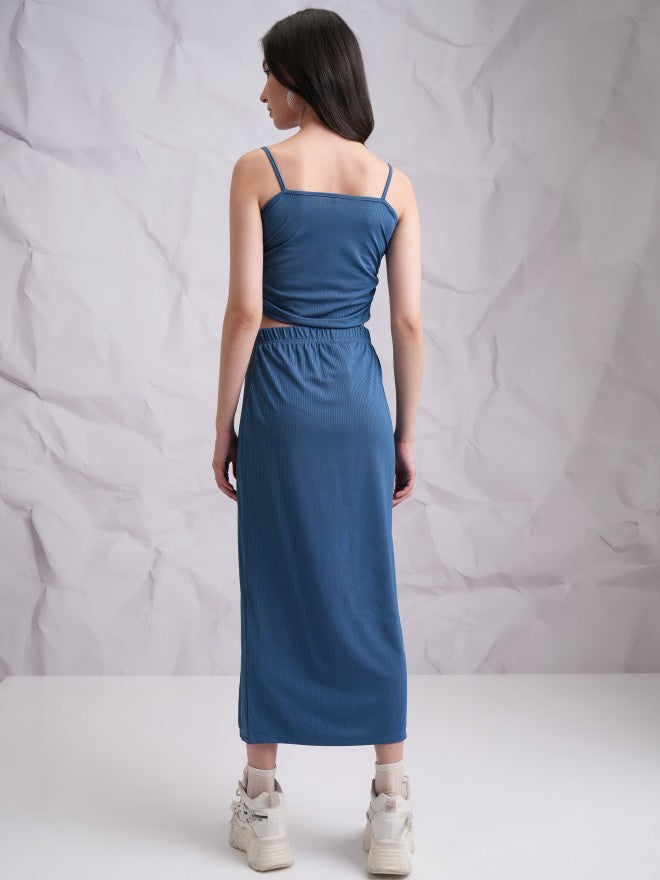 Tokyo Talkies Women Blue Top With Skirt Co-Ords - Blue - Image 3