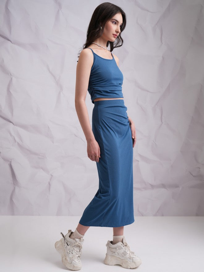 Tokyo Talkies Women Blue Top With Skirt Co-Ords - Blue - Image 4