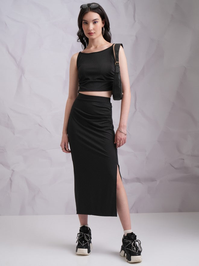 Tokyo Talkies Women Black Top With Skirt Co-Ords - Black - Image 1