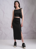 Tokyo Talkies Women Black Top With Skirt Co-Ords - Black - Image 1