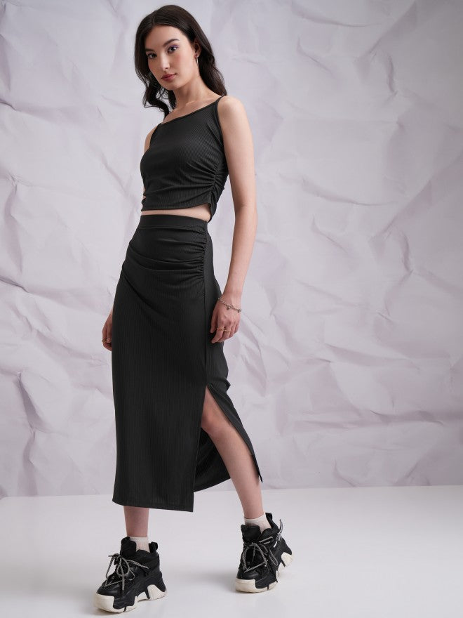Tokyo Talkies Women Black Top With Skirt Co-Ords - Black - Image 2