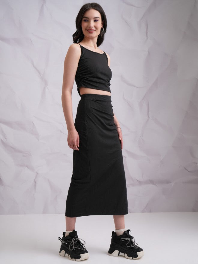 Tokyo Talkies Women Black Top With Skirt Co-Ords - Black - Image 4