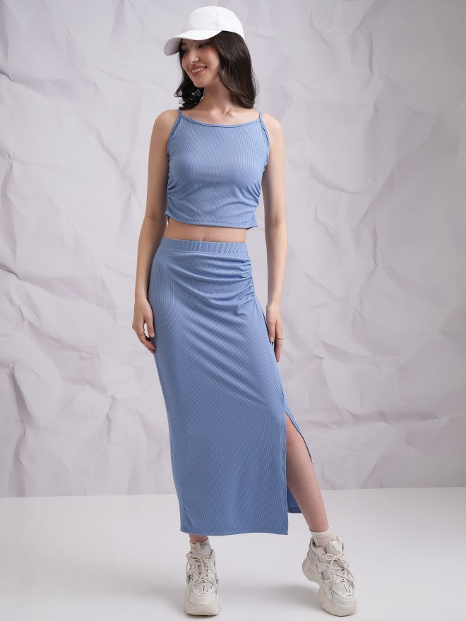 Tokyo Talkies Women Blue Top With Skirt Co-Ords - Blue - Image 1