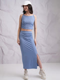 Tokyo Talkies Women Blue Top With Skirt Co-Ords - Blue - Image 1