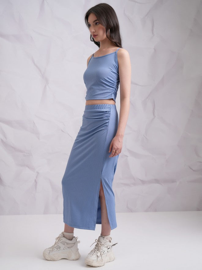 Tokyo Talkies Women Blue Top With Skirt Co-Ords - Blue - Image 2