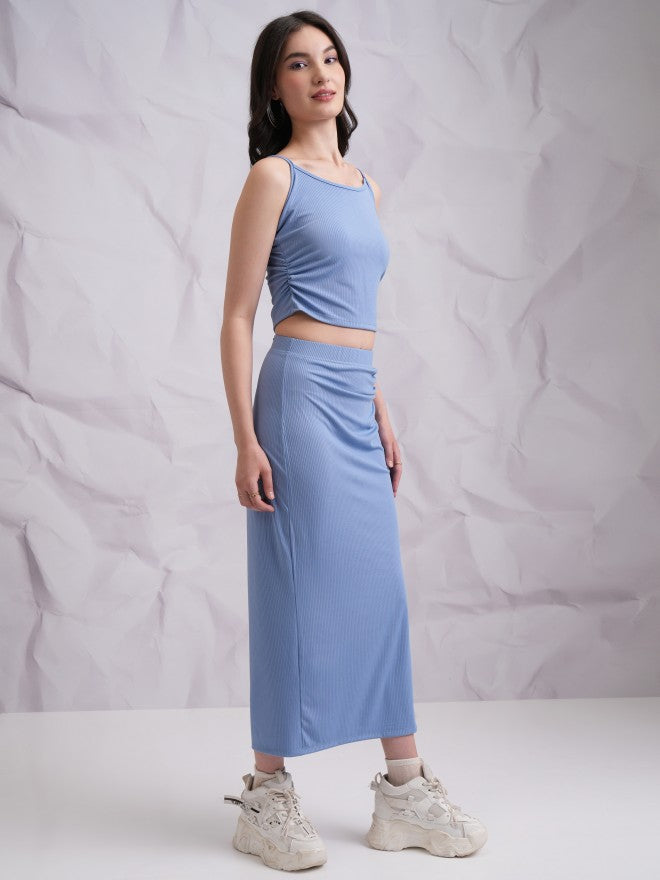 Tokyo Talkies Women Blue Top With Skirt Co-Ords - Blue - Image 4