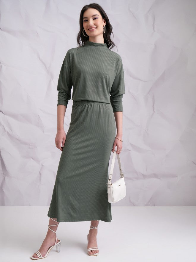 Tokyo Talkies Women Olive Top With Skirt - Olive - Image 1