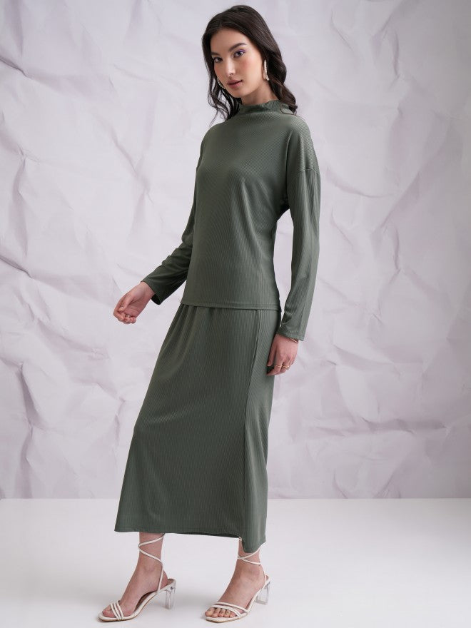 Tokyo Talkies Women Olive Top With Skirt - Olive - Image 2
