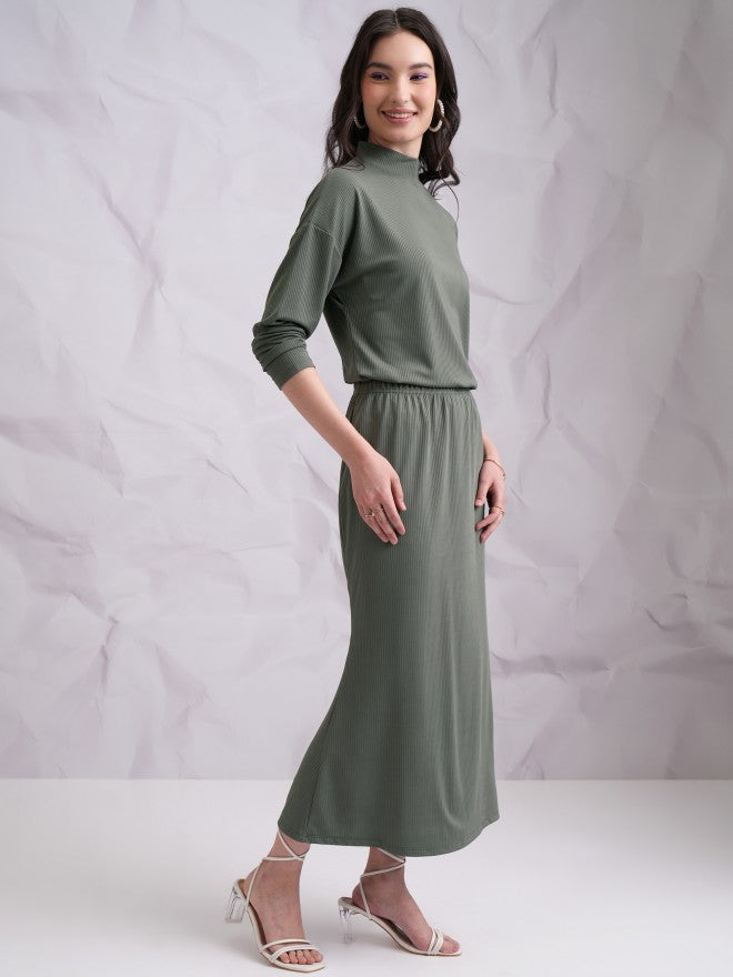 Tokyo Talkies Women Olive Top With Skirt - Olive - Image 4