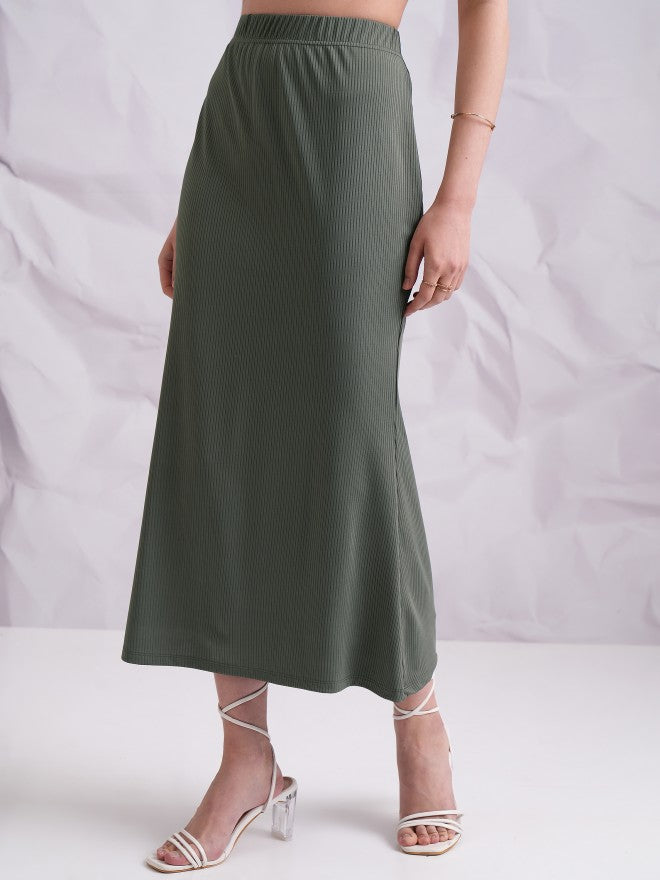 Tokyo Talkies Women Olive Top With Skirt - Olive - Image 7