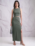 Tokyo Talkies Women Olive Top With Skirt Co-Ords - Olive - Image 1
