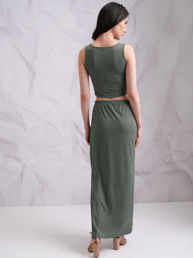 Tokyo Talkies Women Olive Top With Skirt Co-Ords - Olive - Image 3