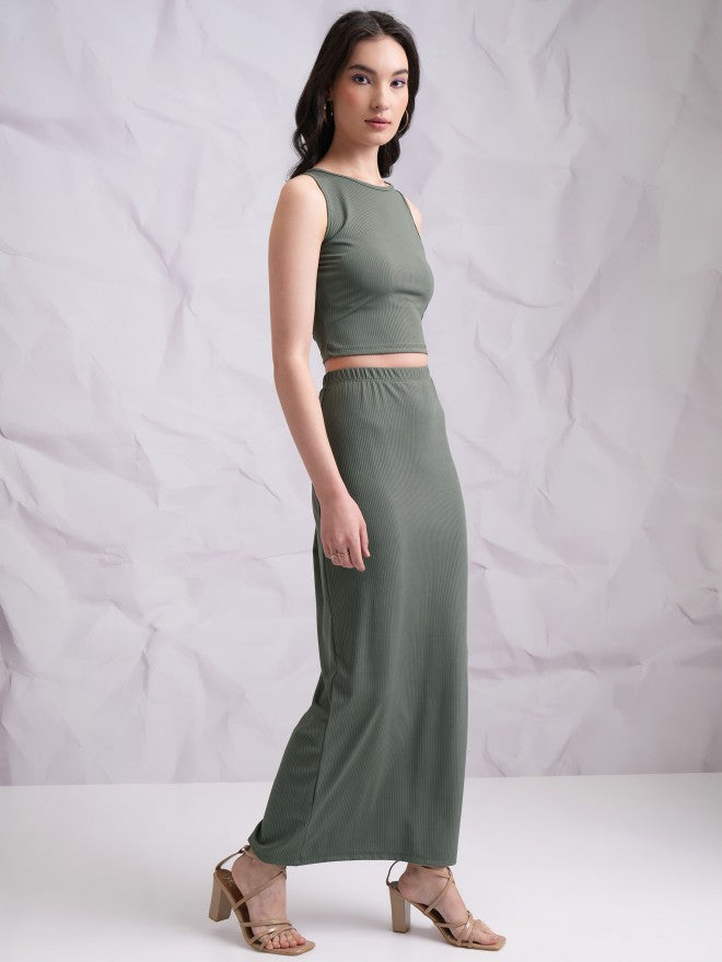 Tokyo Talkies Women Olive Top With Skirt Co-Ords - Olive - Image 4