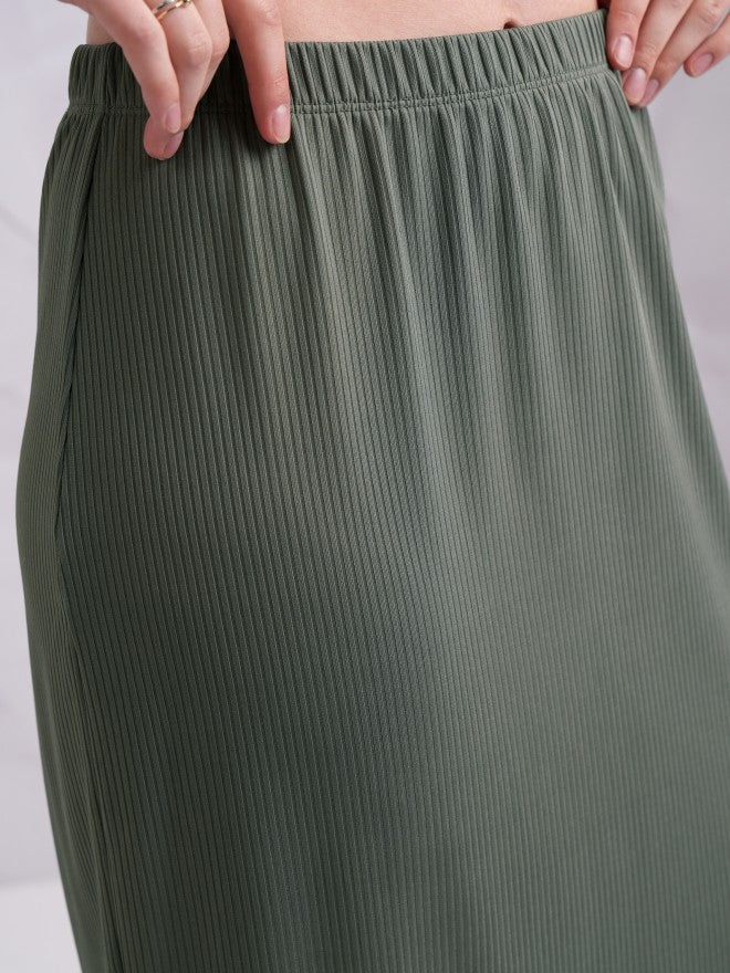 Tokyo Talkies Women Olive Top With Skirt Co-Ords - Olive - Image 6