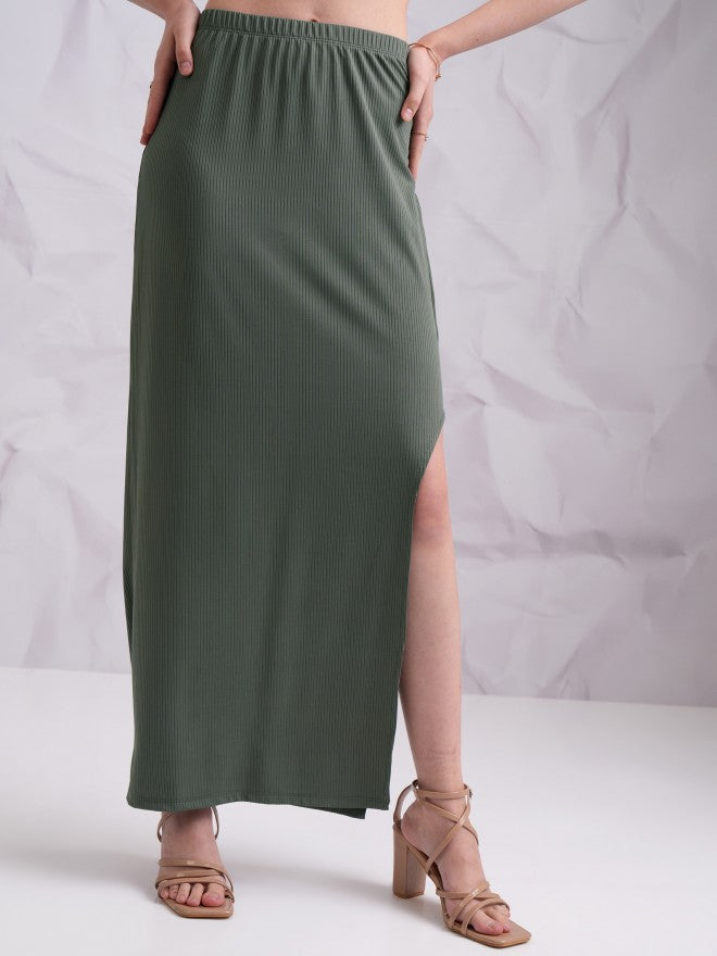 Tokyo Talkies Women Olive Top With Skirt Co-Ords - Olive - Image 7