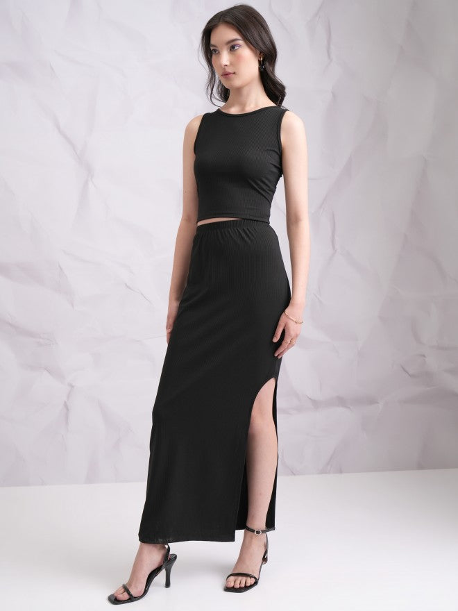 Tokyo Talkies Women Black Top With Skirt Co-Ords - Black - Image 2