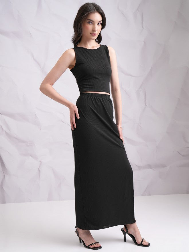 Tokyo Talkies Women Black Top With Skirt Co-Ords - Black - Image 4