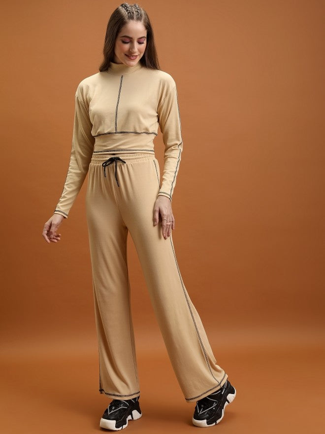 Tokyo Talkies Women Beige Top With Trouser Co-Ords - Beige - Image 2