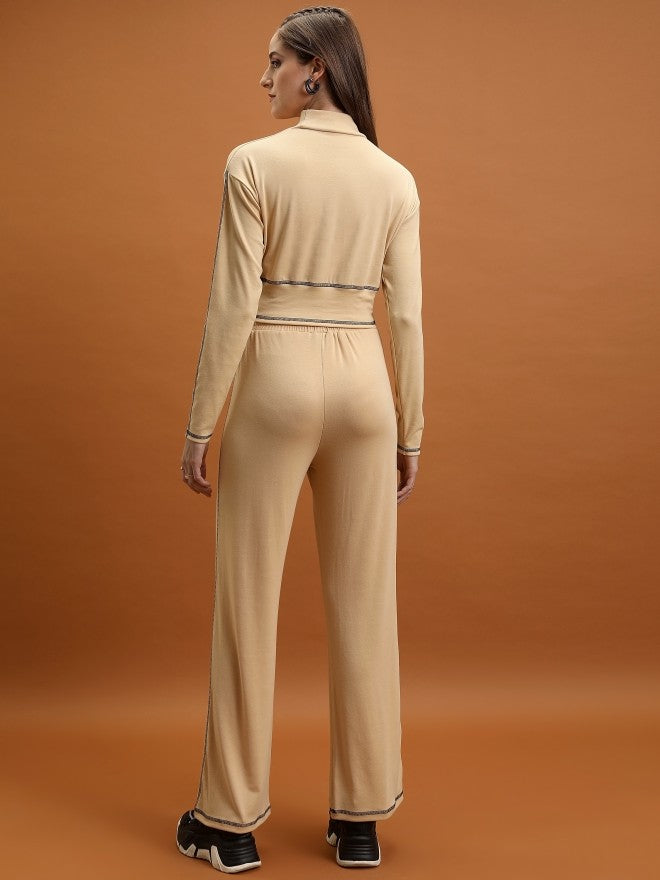 Tokyo Talkies Women Beige Top With Trouser Co-Ords - Beige - Image 3