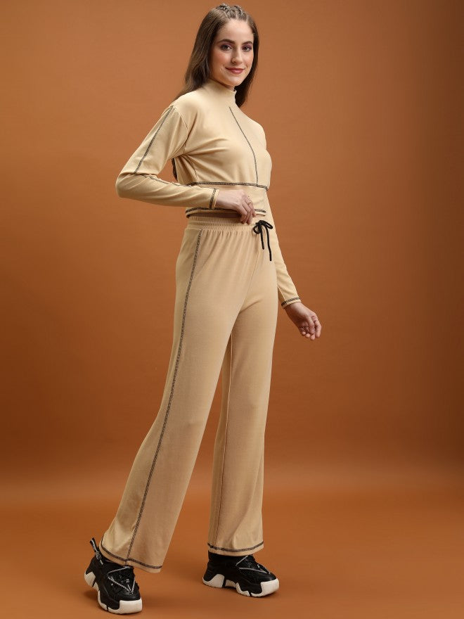 Tokyo Talkies Women Beige Top With Trouser Co-Ords - Beige - Image 4